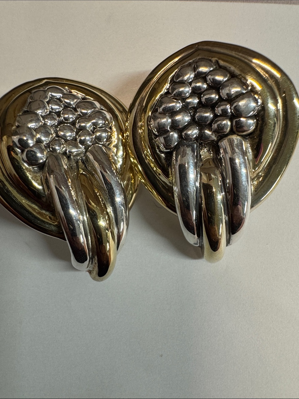 Sterling silver and Gold Two-Tone Statement Earrings 1980a made in Israel.